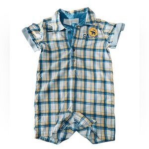 Koala Baby Plaid Romper 12M Blue Yellow Check Short Sleeve One Piece